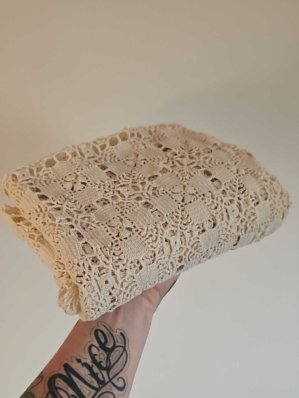 Handmade Crochet Lace Tablecloth in Cream - Picture 7 of 7
